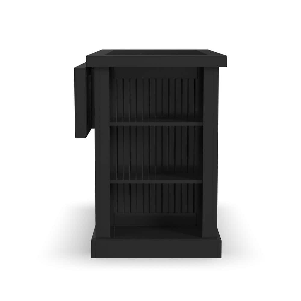 Nantucket 48" Distressed Black Wood Kitchen Island with Granite Top