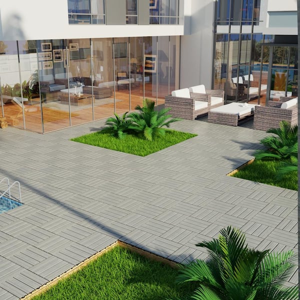 Tidoin Outdoor 1 ft. x 1 ft. Composite Deck Tile in Light Gray(22 Per Box)