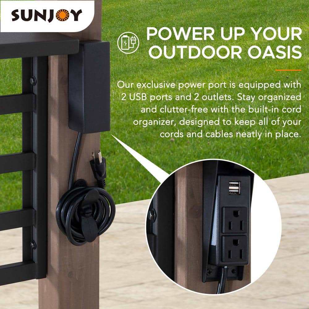 Sunjoy 8ft x 12ft Cedar and Steel Grill Gazebo with Power Port