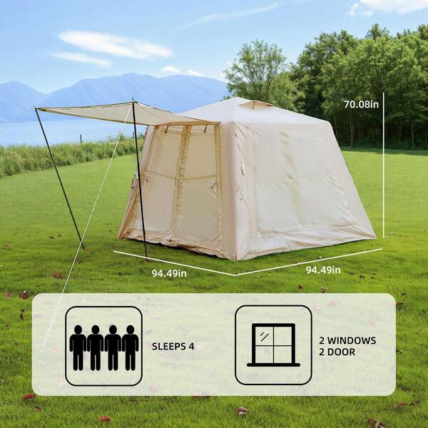7 ft. x 7 ft. Beige Inflatable Tents for Camping with canopy, Blow