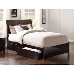 Portland Espresso Black Solid Wood Frame King Platform Bed with Footboard and Storage Drawers
