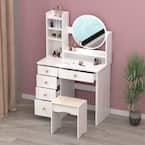 WIAWG 5-Drawers White Makeup Vanity Table Set with Stool Dressing Desk ...