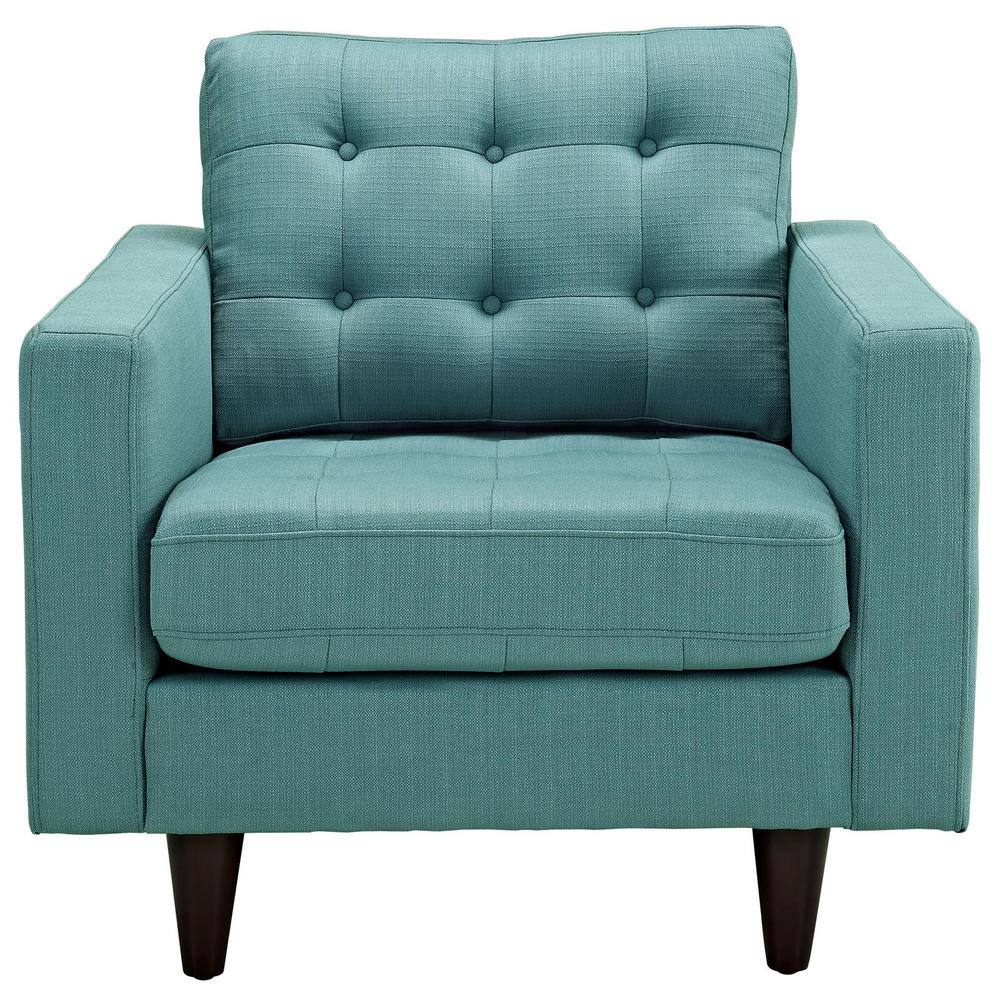 Laguna Blue Tufted Leather and Wood Accent Chair