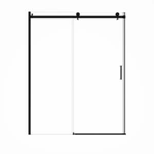 59.6 in. to 60.6 in. W x 76 in. H Sliding Frameless Glass Shower Door in Matte Black with 10 mm Glass Certified by SGCC