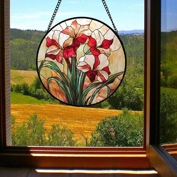 レディバード・ジョンソンワイルド・フラワーセンター ヴィンテージ ステンドグラス Red Gladiolus Flower Stained Glass Art Glass Window HDFHCV7Q3B