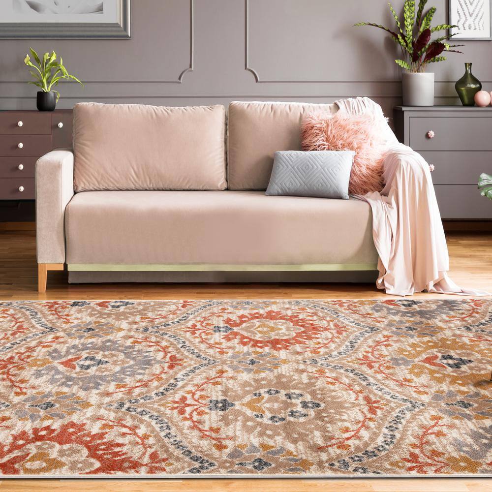 Ginger Floral Synthetic Reversible Area Rug, 7' x 9'