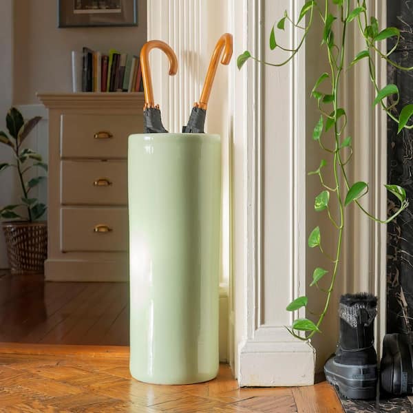 Oriental Furniture 24 in. Porcelain Umbrella Stand Celadon