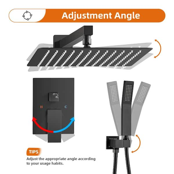 Rainfall 1-Spray Square 10 in. Shower System Shower Head with Handheld in Black (Valve Included)