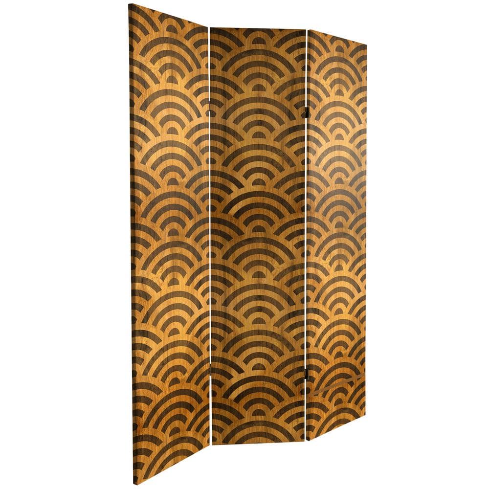 Japanese Kumiko Wave 6-Ft Wood Canvas Folding Room Divider