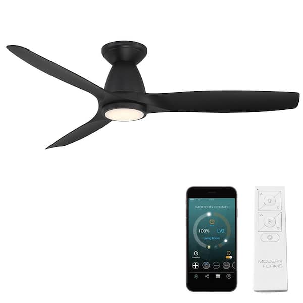 Modern Forms Skylark 54 in. 3-Blade Smart Indoor/Outdoor Flush Mount Ceiling Fan in Matte Black 3000K Integrated LED and Remote