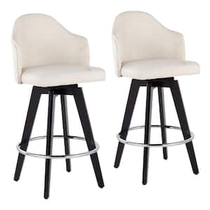 Ahoy 37 in. Cream Fabric-Counter Height Bar Stool with Round Chrome Footrest (Set of 2)