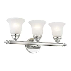 Esterbrook 19 in. 3-Light Polished Chrome Vanity Light with White Alabaster Glass