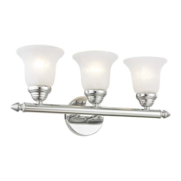 Livex Lighting Esterbrook 19 in. 3-Light Polished Chrome Vanity Light with White Alabaster Glass