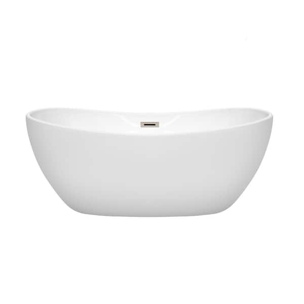 Rebecca 60 in. Acrylic Flatbottom Non-Whirlpool Bathtub in White with Brushed Nickel Trim and Faucet Rebecca 60 in. Acrylic Flatbottom Non-Whirlpool Bathtub in White with Brushed Nickel Trim and Faucet