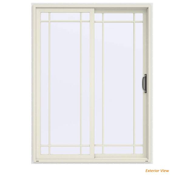 JELD-WEN 60 in. x 80 in. V-4500 Contemporary Vanilla Painted Vinyl Right-Hand 9 Lite Sliding Patio Door w/White Interior