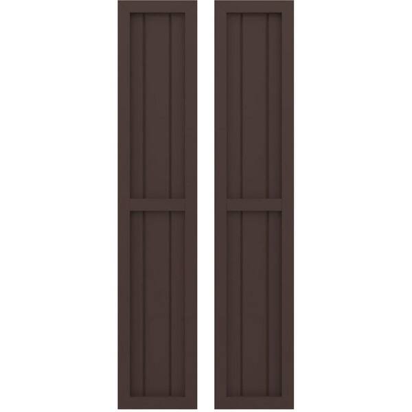 Ekena Millwork 10-1/2-in W x 48-in H Americraft 3 Board Real Wood Two Equal Panel Framed Board and Batten Shutters Raisin Brown