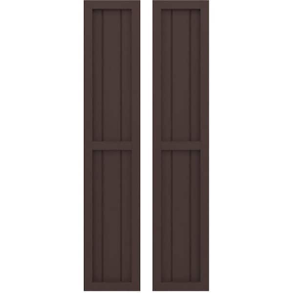 Ekena Millwork 10-1/2 in. W x 52 in. H Americraft 3-Board Real Wood 2 Equal Panel Framed Board and Batten Shutters in Raisin Brown