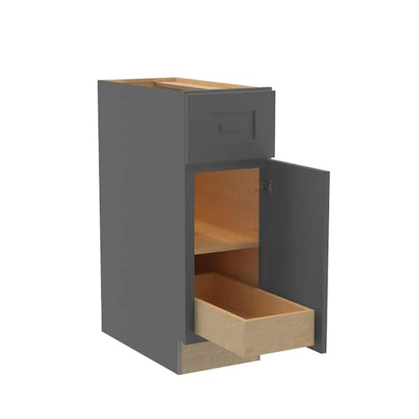 Home Decorators Collection Grayson 12 in. W x 24 in. D x 34.5 in. H Assembled Plywood Base Kitchen Cabinet in Deep Onyx with 1ROT Soft Close RH