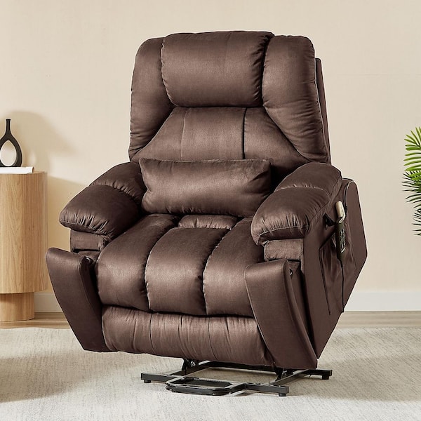 40.1 in. W Brown Microsuede Oversize Dual Motor Power Lift Recliner Chair with Massage and Heating