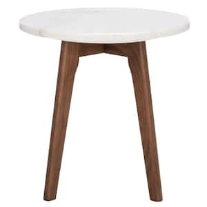 Marini 15.5 in. Marble/Walnut Round Faux Marble End Table