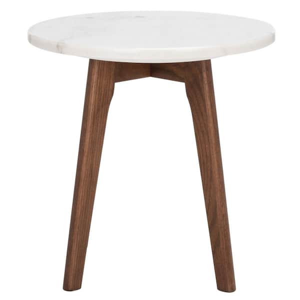 SAFAVIEH Marini 15.5 in. Marble/Walnut Round Faux Marble End Table