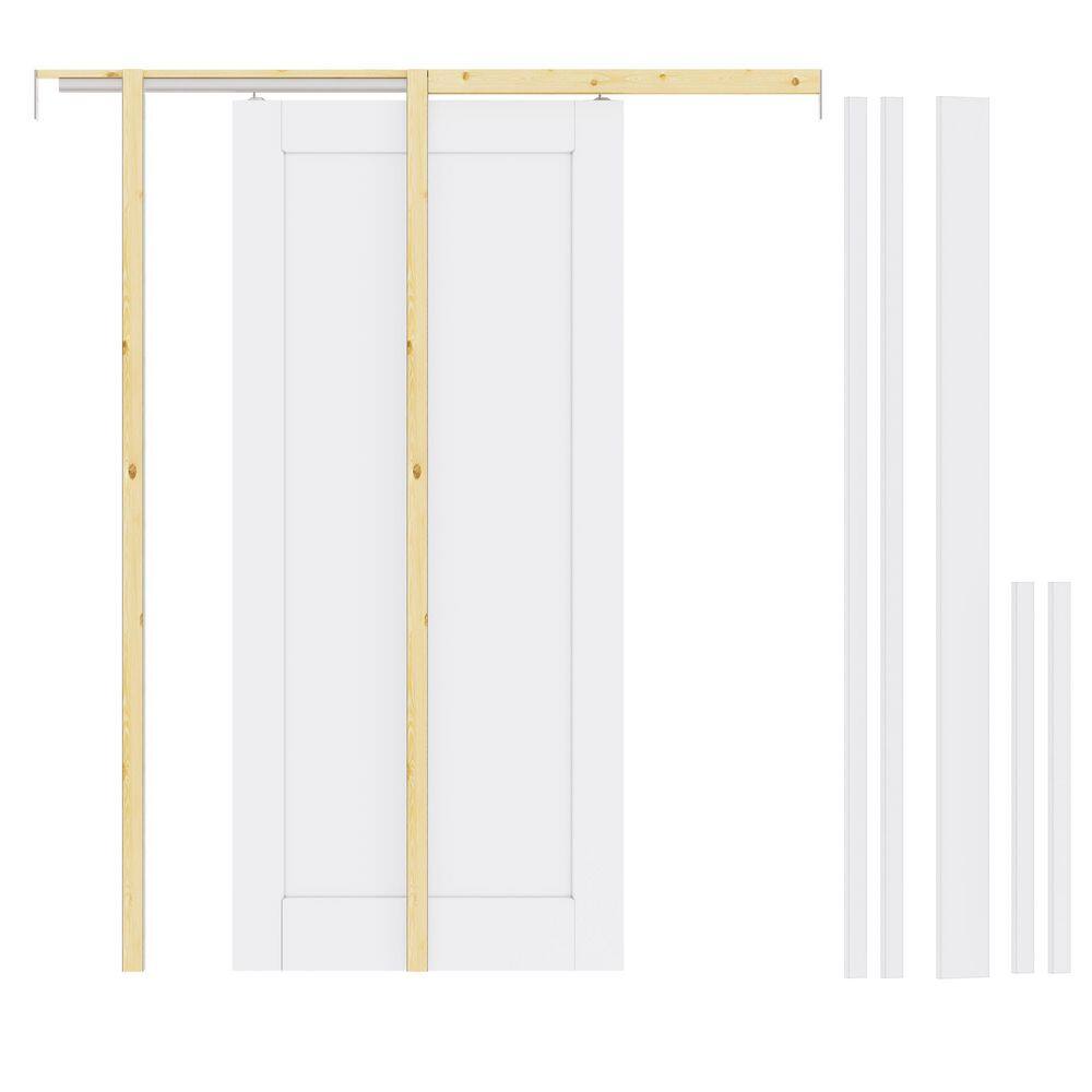 36 in. x 80 in. Paneled Blank White Primed Wood Sliding Pocket Door with Pocket Door Frame, Jamb and Hardware Kit price history on PriceWatchPro