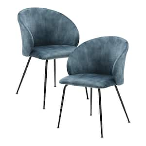 Adelyn Teal Velvet Fabric Upholstered Dining Chair, Set of 2 with Metal Legs