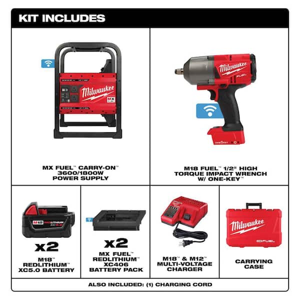 MX FUEL 3600-Watt/1800-Watt Battery Powered Push Start Generator and M18 FUEL 1/2 in. High-Torque Impact Wrench Kit