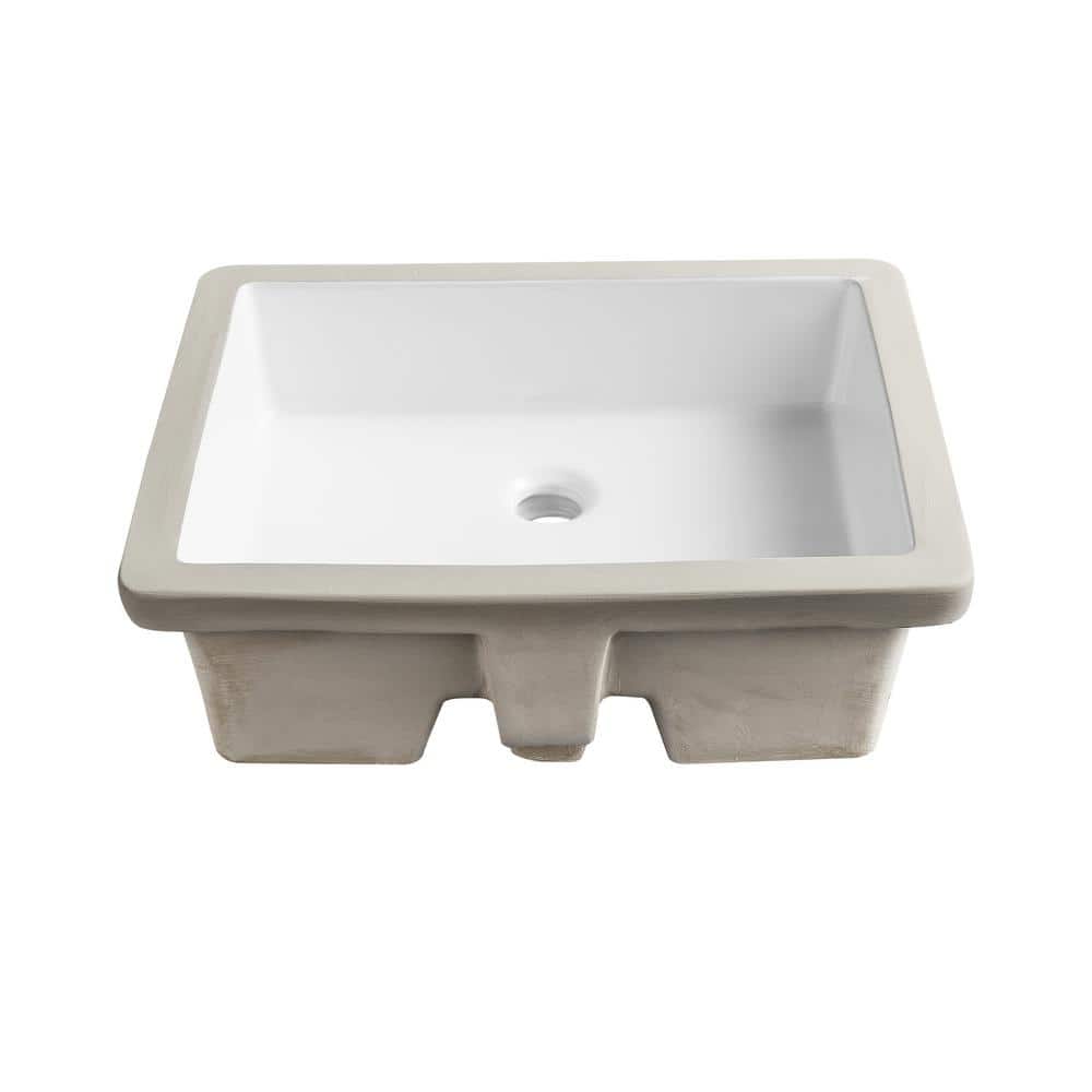 White Ceramic Rectangular Undermount Bathroom Sink with Overflow
