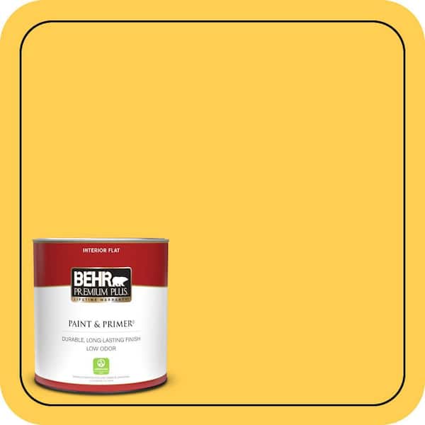 BEHR PREMIUM PLUS 1 qt. #330B-6 Lemon Sorbet Flat Low Odor Interior Paint & Primer