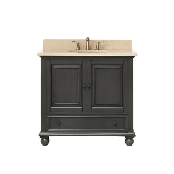 Avanity Thompson 37 in. W x 22 in. D x 35 in. H Vanity in Charcoal Glaze with Marble Vanity Top in Galala Beige with Basin