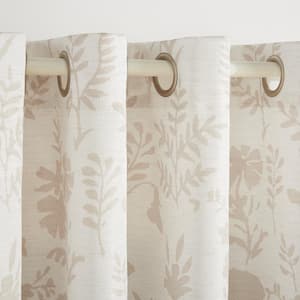 Silhouette Natural Floral Light Filtering Filtering Grommet Top Curtain, 54 in. W x 96 in. L (Set of 2)