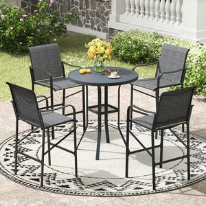 5-Piece Dark Gray Metal Round Outdoor Bistroor Set with Gray Chair for Lawn Garden