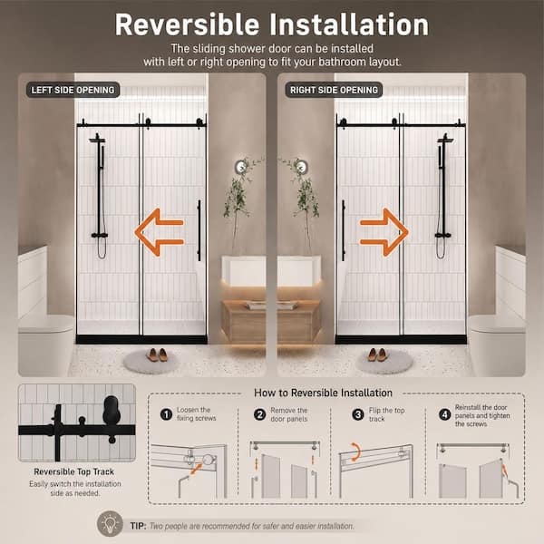 Ximuprmy 44-48 in. W x 76 in. H Frameless Sliding Shower Door in