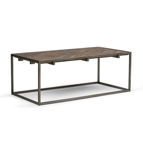 Simpli Home Avery 49 in. Distressed Java Brown/Gray Large Rectangle Wood Coffee Table