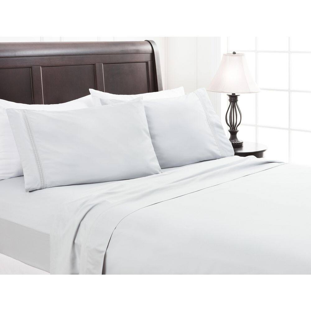 4-Piece Silver Solid Color Embroidered Microfiber Bedsheets Set, King price history on PriceWatchPro