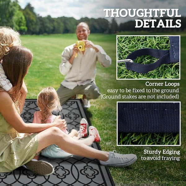 Black and Gray Lantern 9 ft. x 18 ft. Waterproof Plastic Straw Floor Mat Large Reversible Outdoor Rug Area Rug