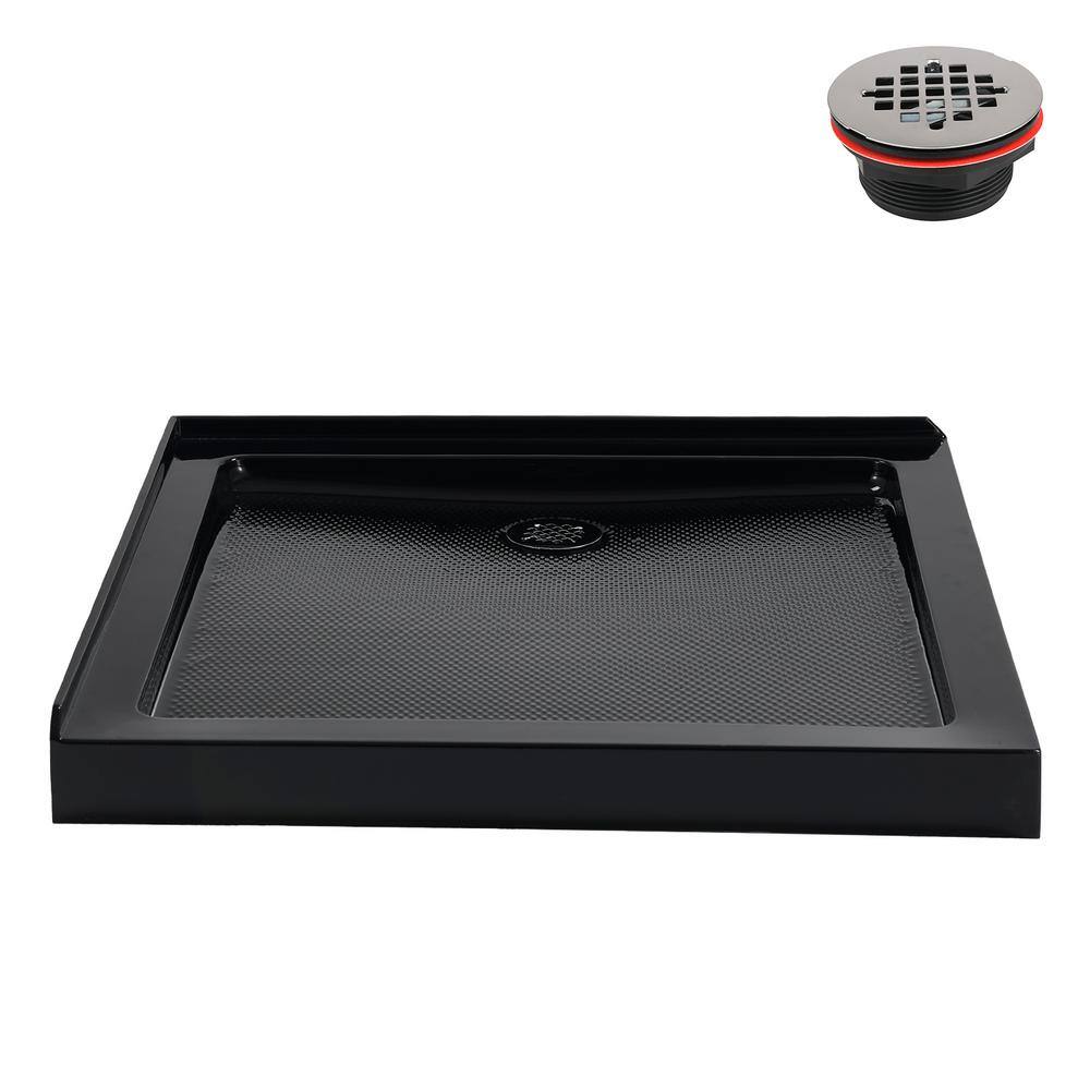 Glossy Black 36'' x 36'' Corner Acrylic Shower Base with Right Drain