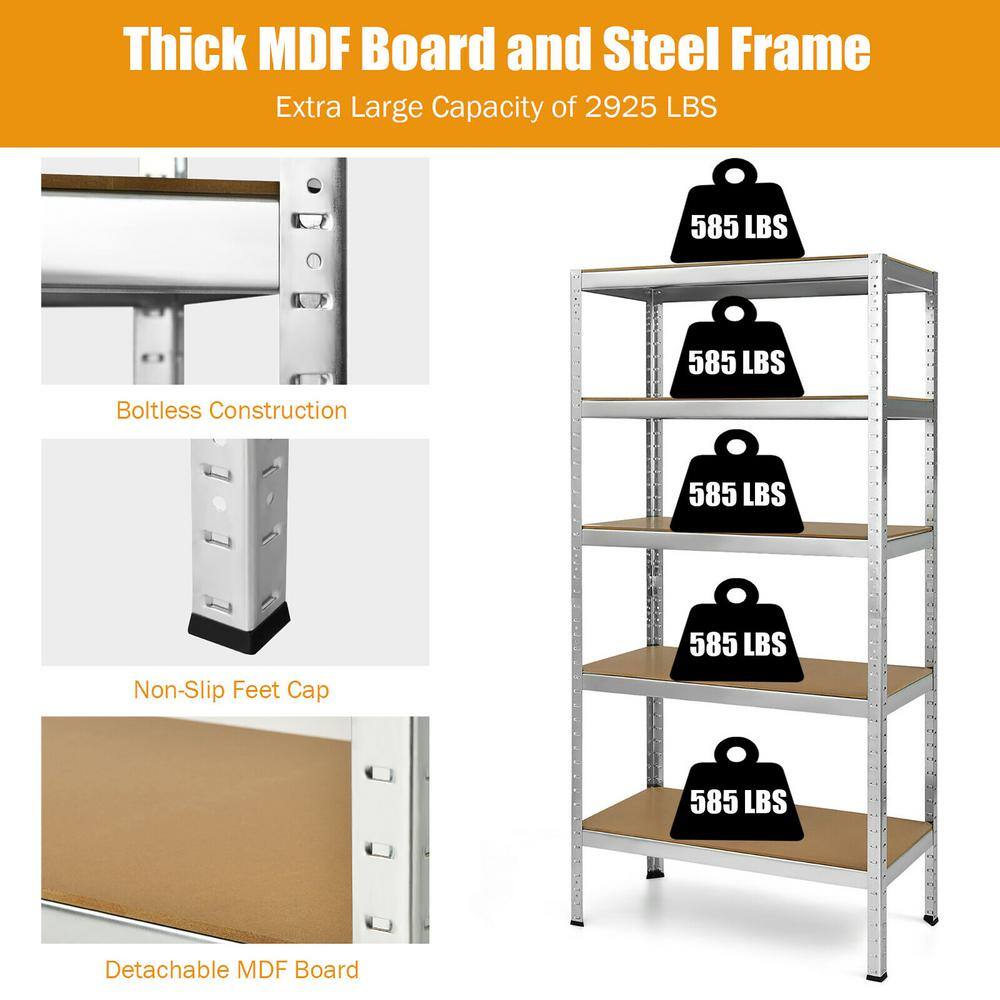 Silver Heavy Duty Adjustable 5-Level Steel Storage Shelves
