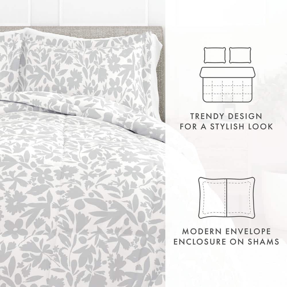 Twin Light Gray Microfiber Down Alternative Reversible Bedspread Set