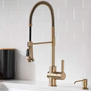 Britt Single Handle Commercial Style Pull Down Sprayer Kitchen Faucet in Brushed Gold