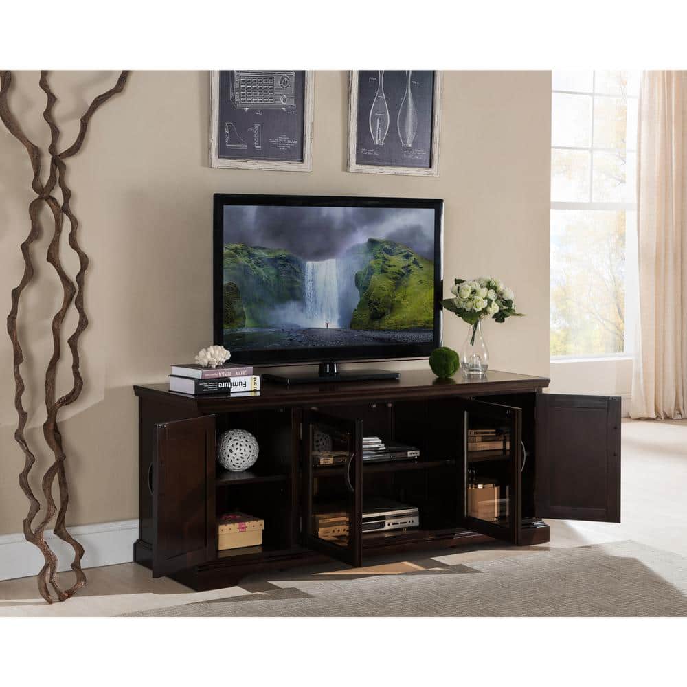 Riley Holliday 63" Brown Hardwood TV Stand with Cabinet