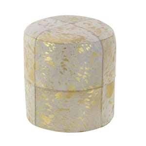 17 in. Gold Handmade Leather Stool with Gold Foil Paint
