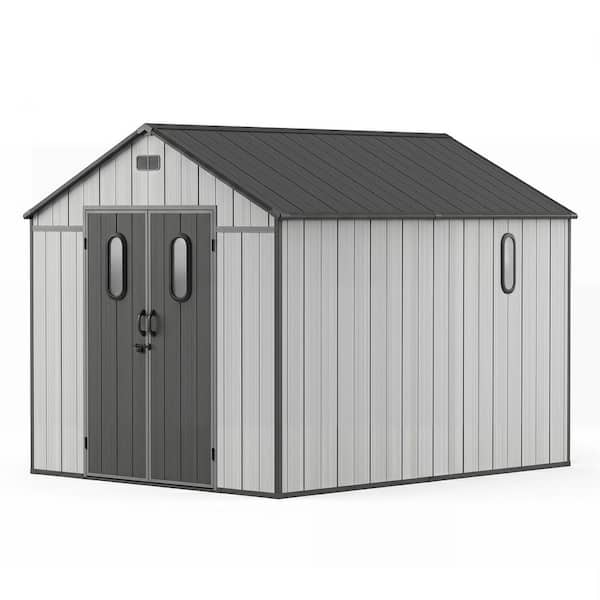 8 ft. x 10 ft. Resin Outdoor Storage Shed with Floor, Windows, Vents, and Lockable Door