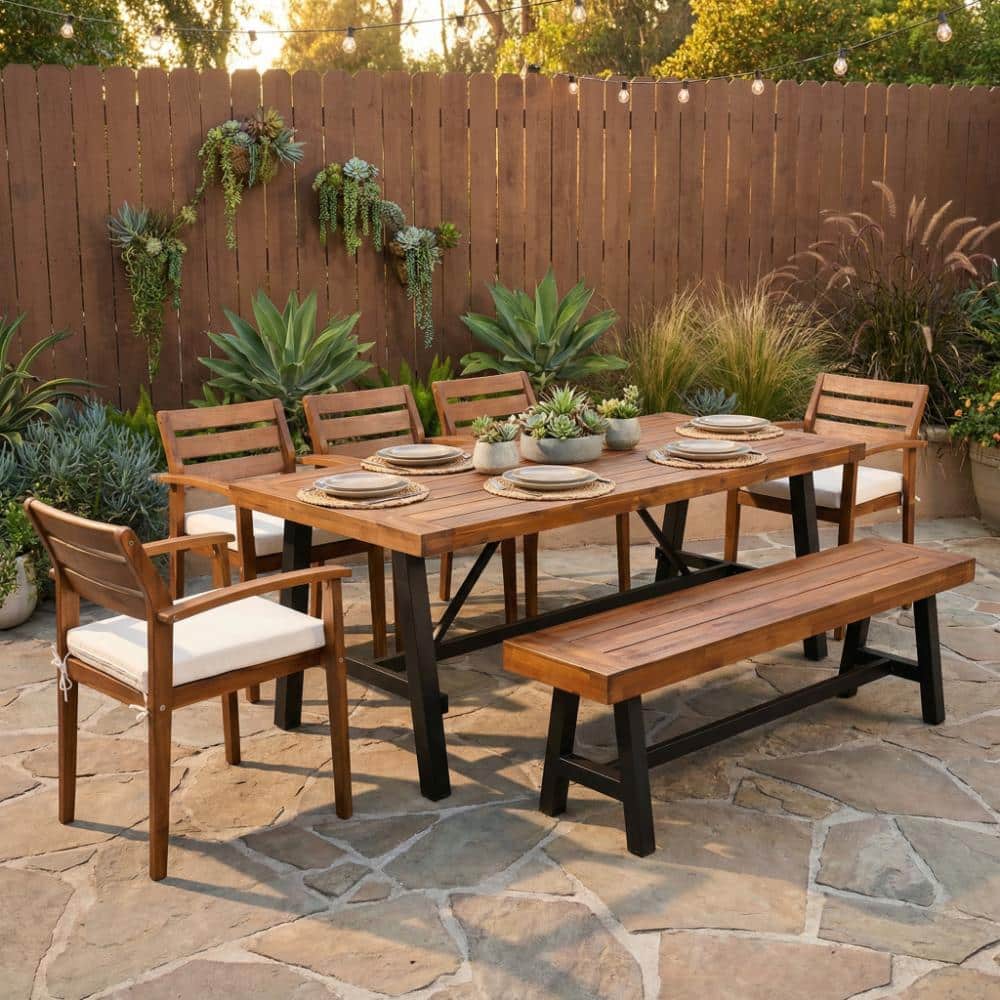 Natural 7-Piece Wood Outdoor Dining Set with Removable Cushions and Thicker Table price history on PriceWatchPro