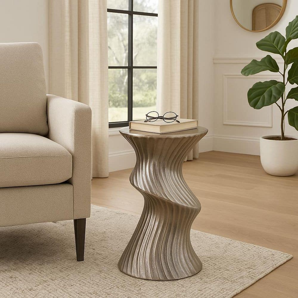 13 in. Gold Round Marble Top Small Textured Base End Table price history on PriceWatchPro