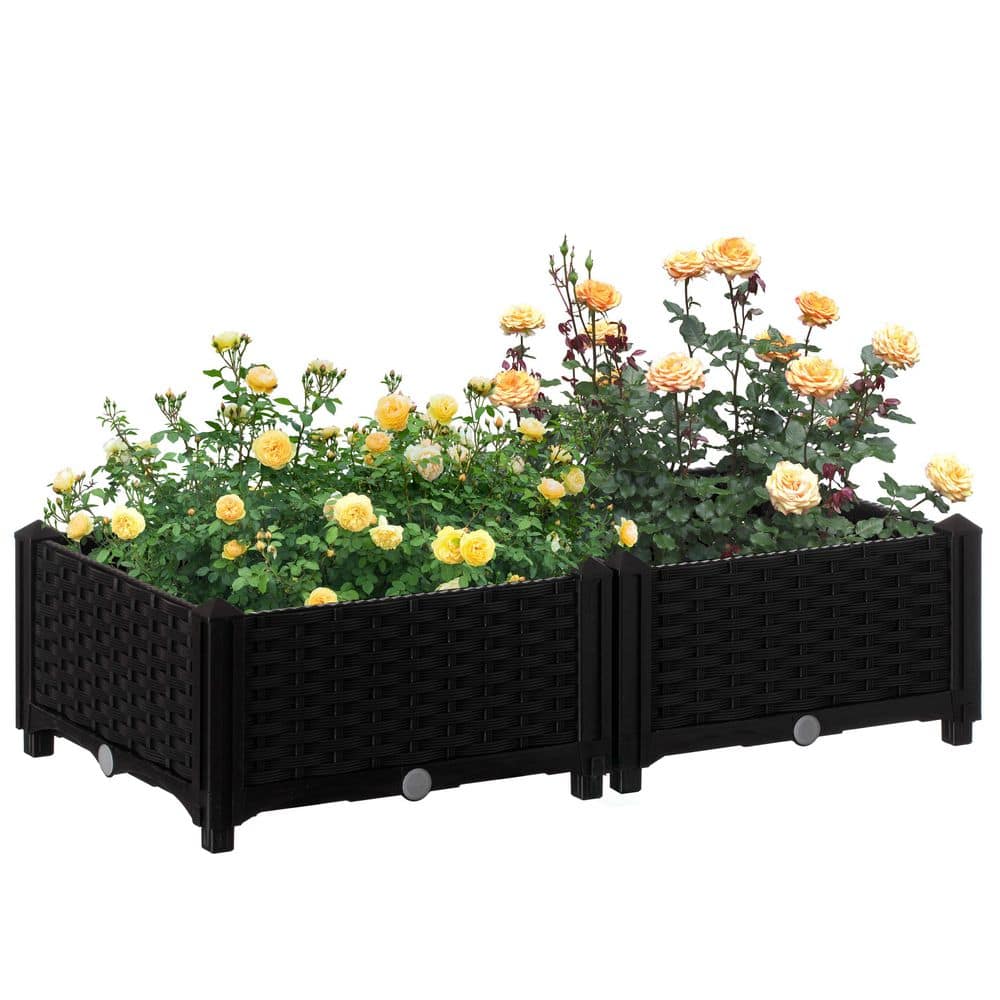 Black Rattan Raised Garden Bed Planter Box