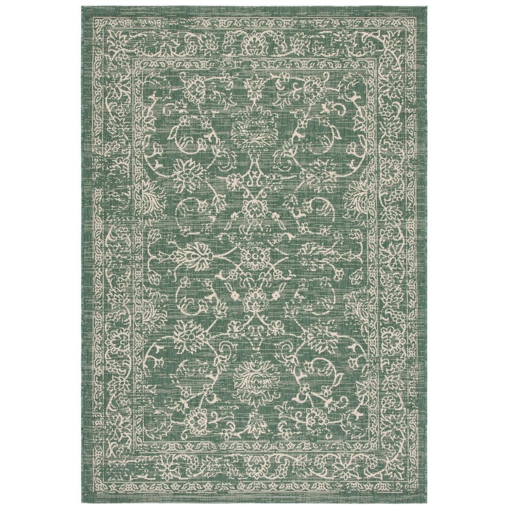 Courtyard Dark Green/Beige 3 ft. x 5 ft. Border Antique Floral Indoor/Outdoor Area Rug price history on PriceWatchPro