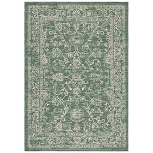 Courtyard Dark Green/Beige 5 ft. x 8 ft. Border Antique Floral Indoor/Outdoor Patio  Area Rug