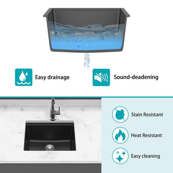 Unbranded - 21 in. Undermount Single Bowl Quartz Black Kitchen Sink with Workstation